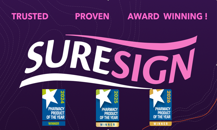 SureSign self-testing kits displayed with award-winning recognition, highlighting trust and accuracy in home health testing.