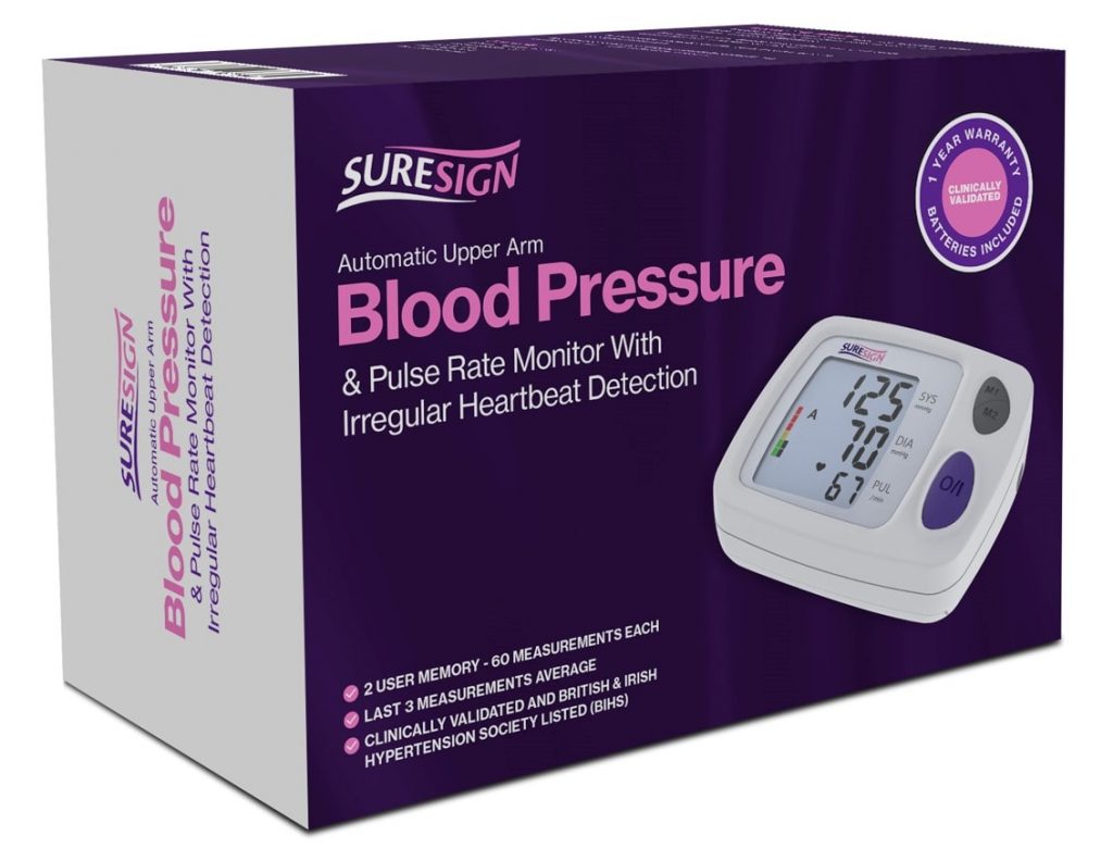 A home blood pressure and pulse monitor with irregular heartbeat detection featuring a user-friendly interface and health monitoring capabilities.