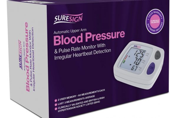 A home blood pressure and pulse monitor with irregular heartbeat detection featuring a user-friendly interface and health monitoring capabilities.